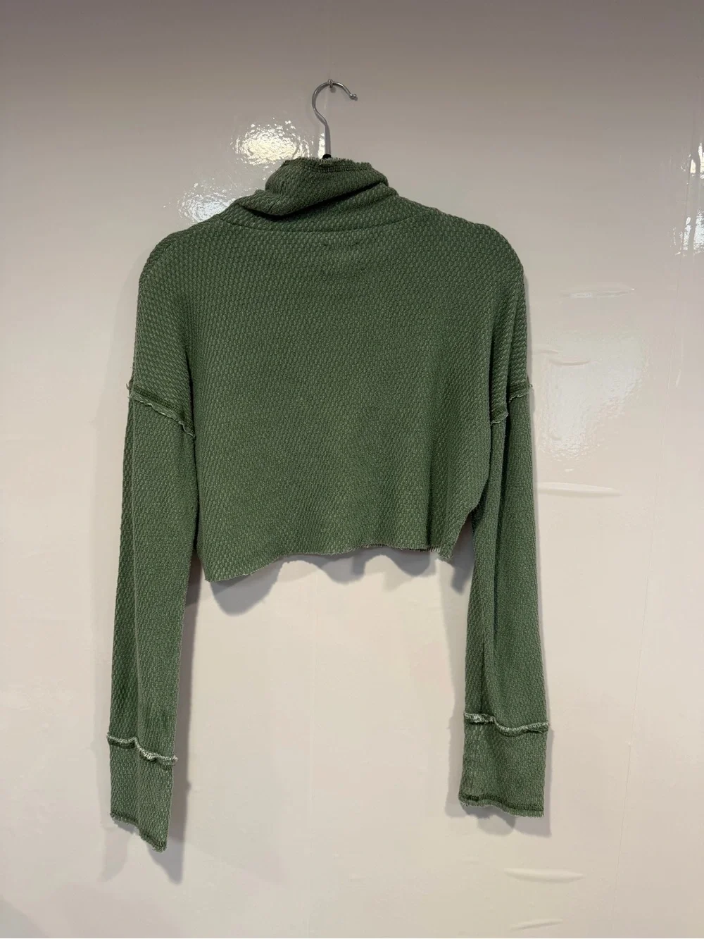 Urban Outfitters Out from Under Cropped Textured Turtleneck Sweater Sage Green - Picture 3 of 3